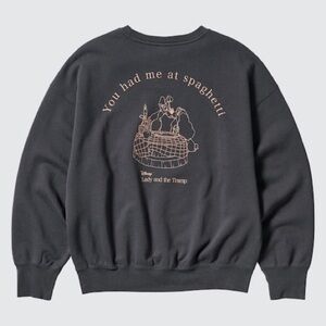 Uniqlo Disney Oversized Dark Grey Crewneck Sweater Lady & the Tramp Graphic Sz S